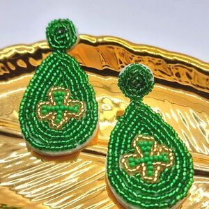 New Bling CLOVER exquisite glass seed bead water drop earrings